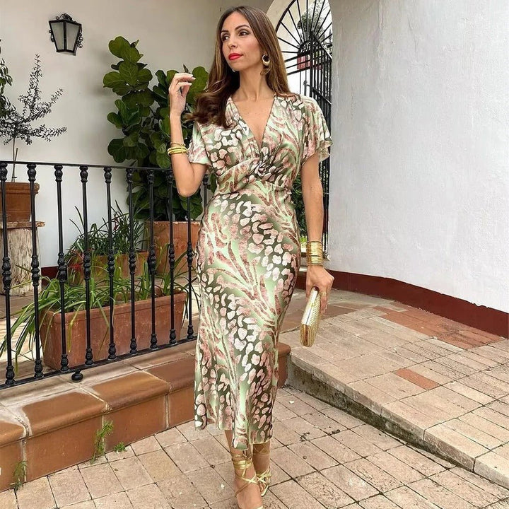 Elodie | Chic Wrap Front Floral Print Midi Cocktail Dress