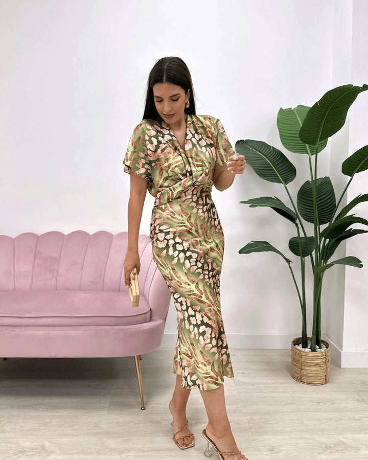Elodie | Chic Wrap Front Floral Print Midi Cocktail Dress