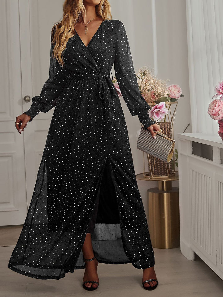 Elodie | Classic Sequin Wrap Race Dress with Side Slit