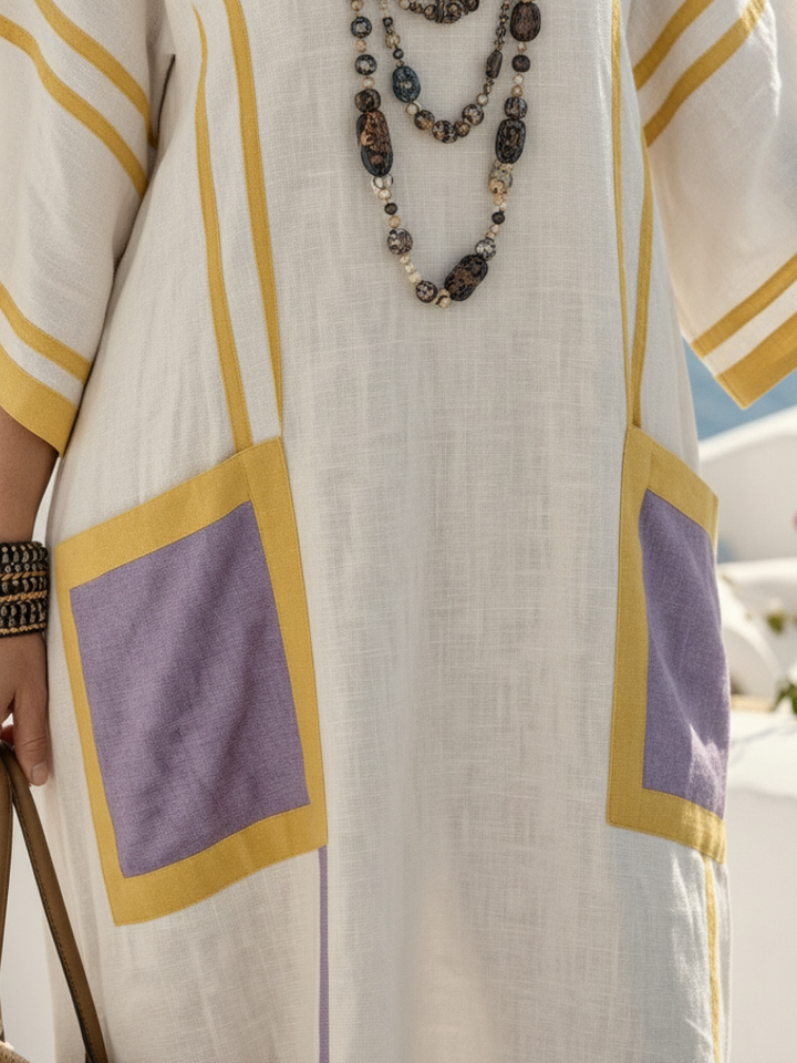 Elodie | Effortless V Neck Linen Dress with Pockets
