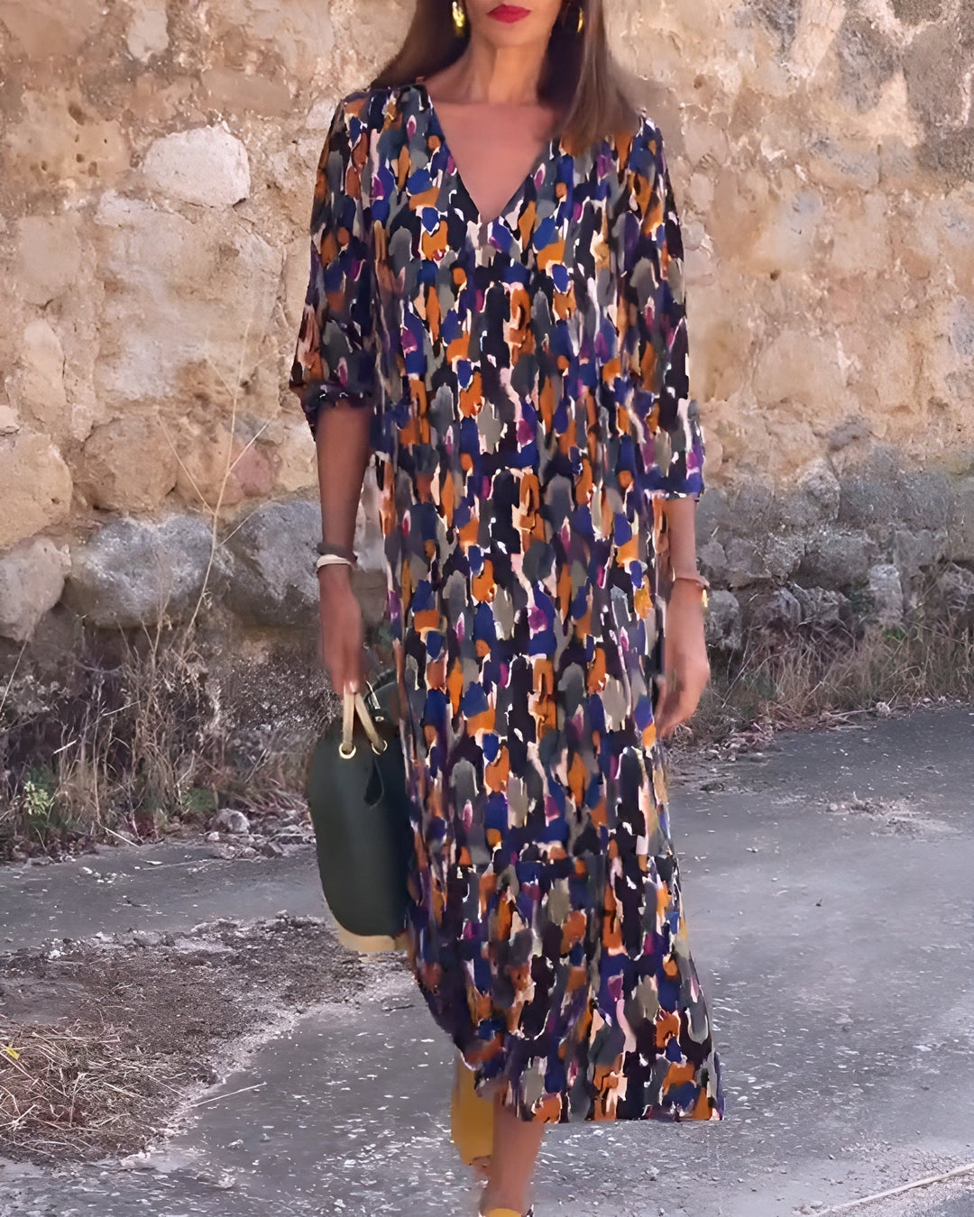 Elodie | Polished Abstract Print V-Neck Race Dress