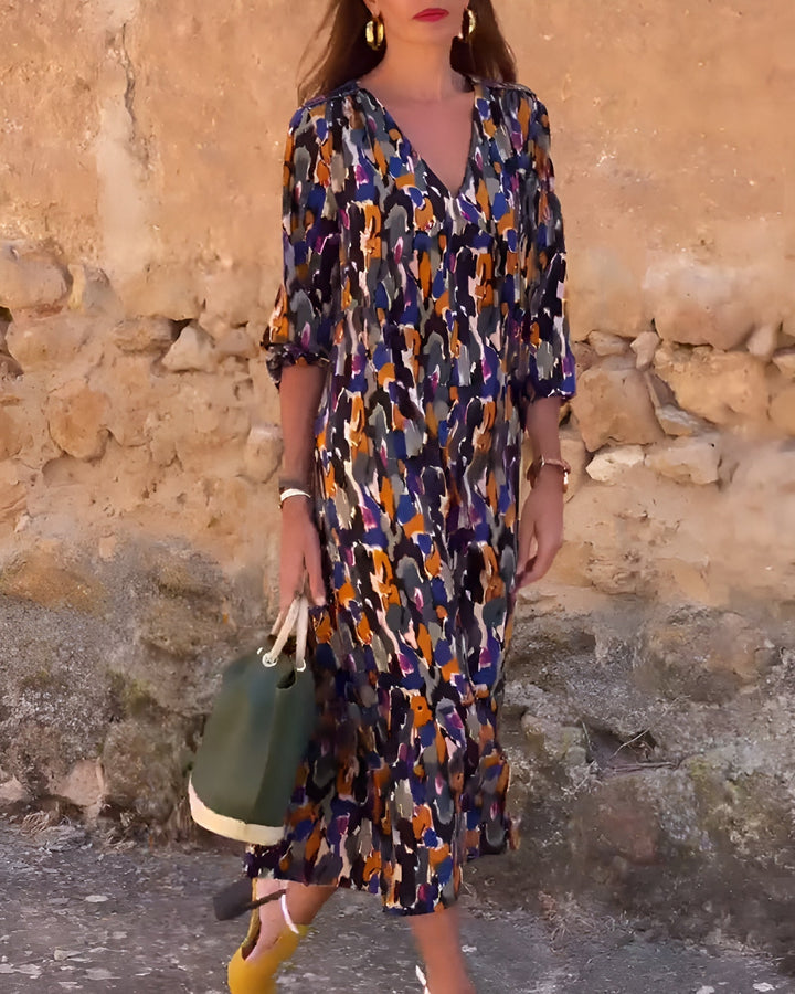 Elodie | Polished Abstract Print V-Neck Race Dress