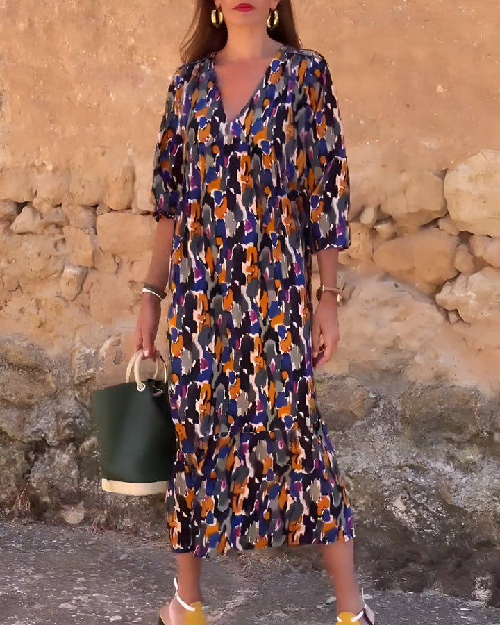 Elodie | Polished Abstract Print V-Neck Race Dress