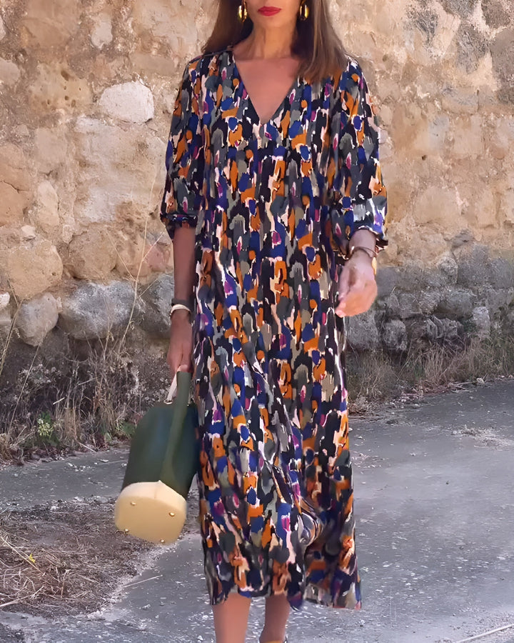 Elodie | Polished Abstract Print V-Neck Race Dress