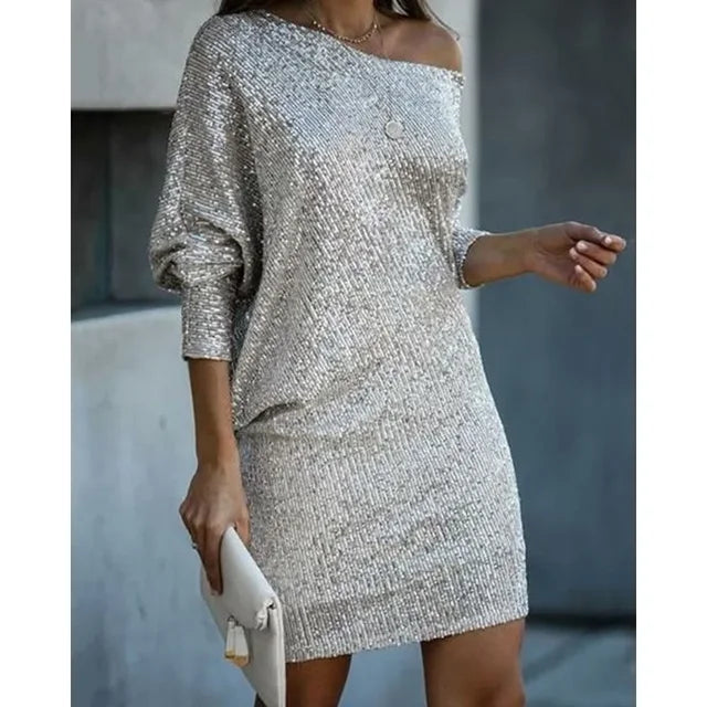 Elodie | Refined Off-Shoulder Sequin Dress with Batwing Sleeves