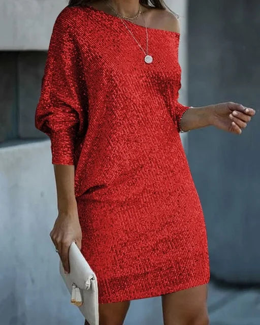 Elodie | Refined Off-Shoulder Sequin Dress with Batwing Sleeves