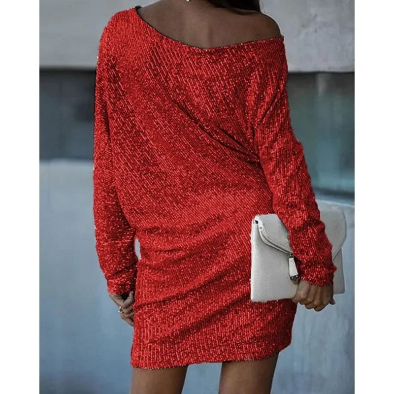Elodie | Refined Off-Shoulder Sequin Dress with Batwing Sleeves