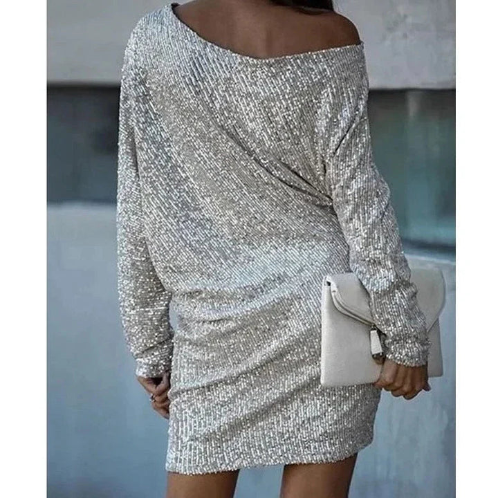 Elodie | Refined Off-Shoulder Sequin Dress with Batwing Sleeves