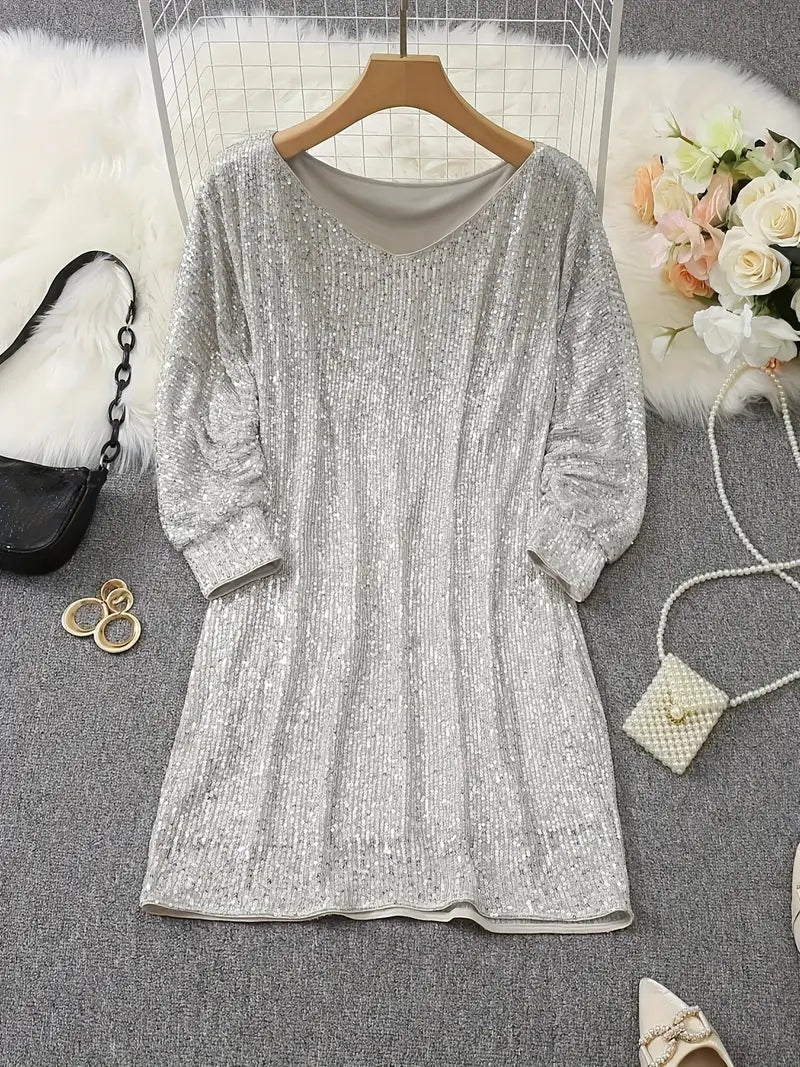 Elodie | Refined Off-Shoulder Sequin Dress with Batwing Sleeves