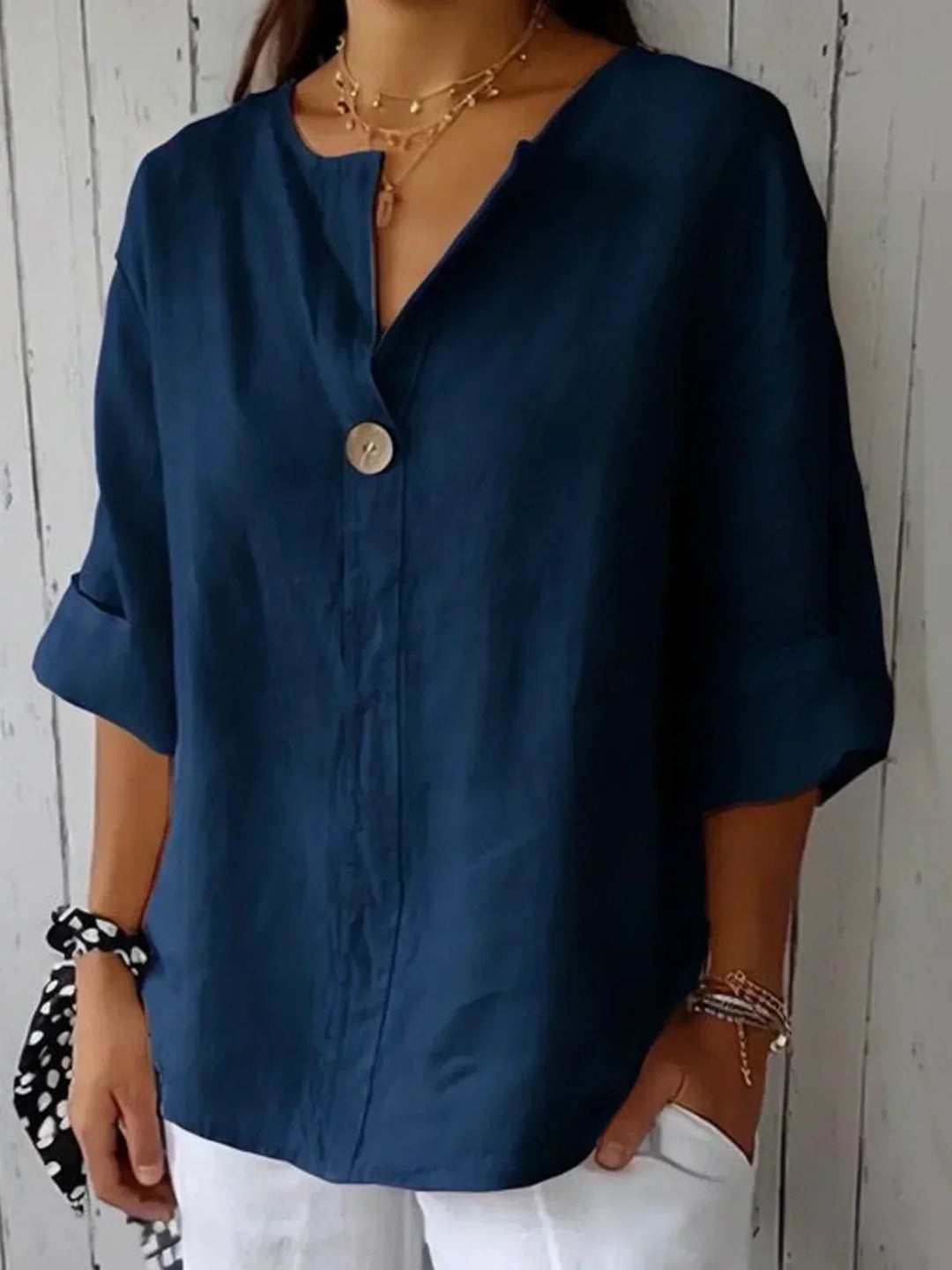 Elodie | Relaxed V-Neck Button Summer Top