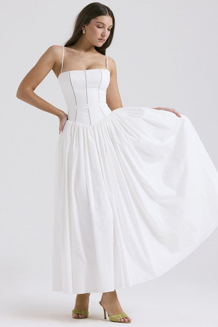 Eloise | Elegant Corset Bodice Flowy Midi Races Dresses