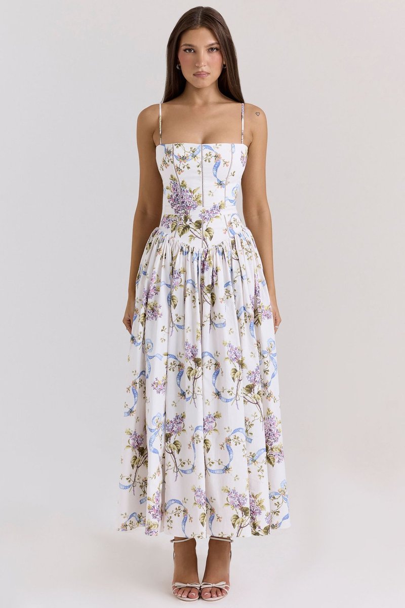 Eloise | Elegant Corset Bodice Flowy Midi Races Dresses