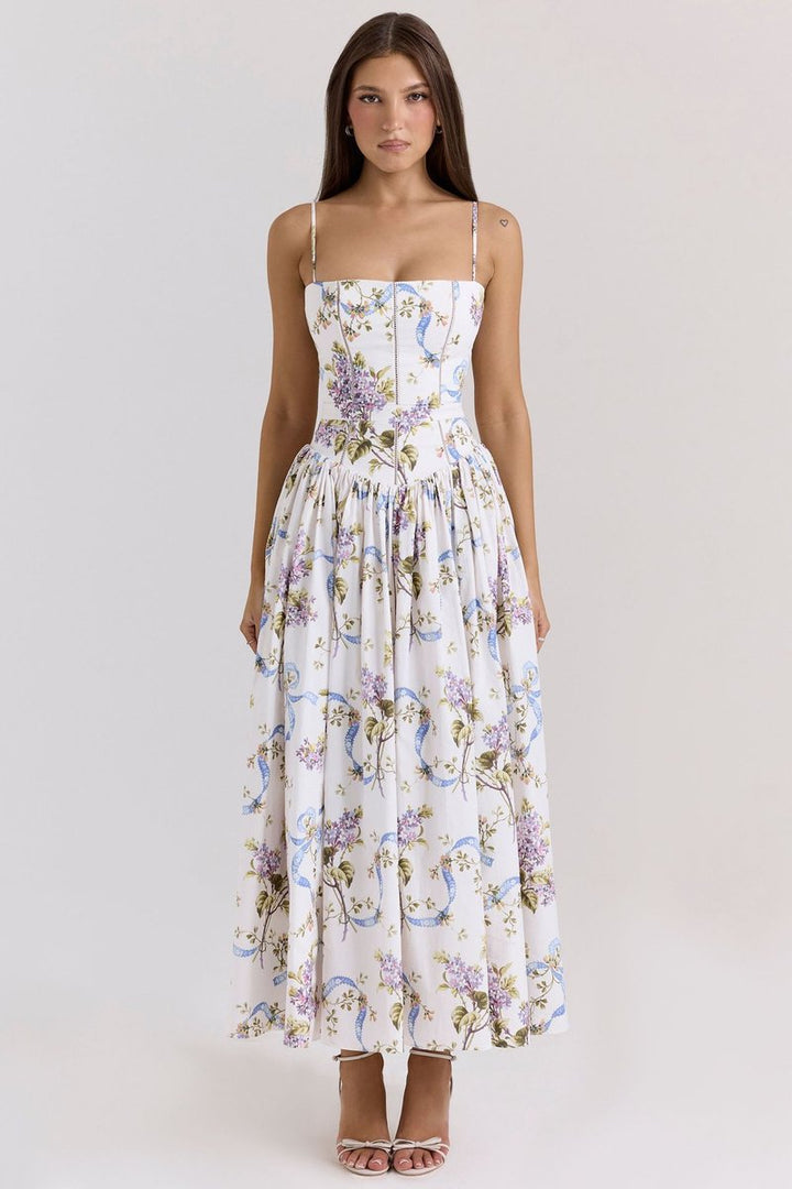 Eloise | Elegant Corset Bodice Flowy Midi Races Dresses