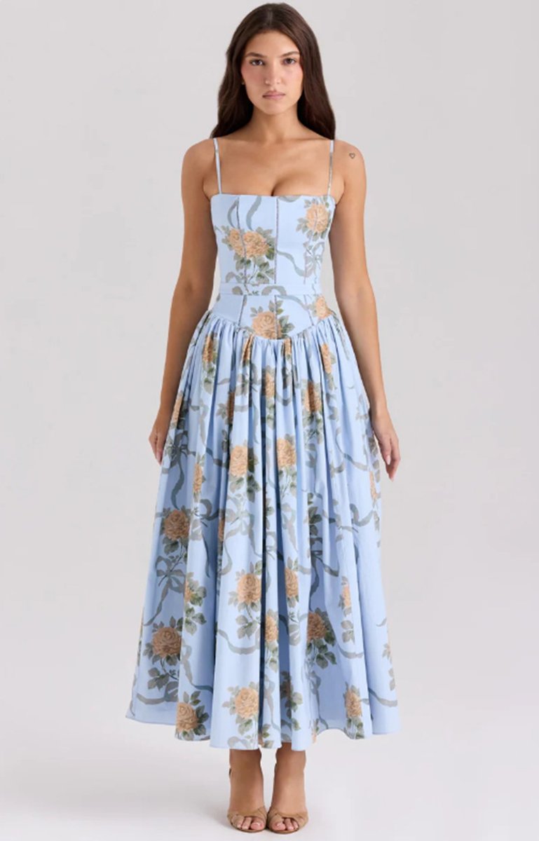 Eloise | Elegant Corset Bodice Flowy Midi Races Dresses