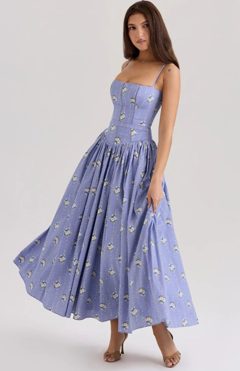 Eloise | Elegant Corset Bodice Flowy Midi Races Dresses