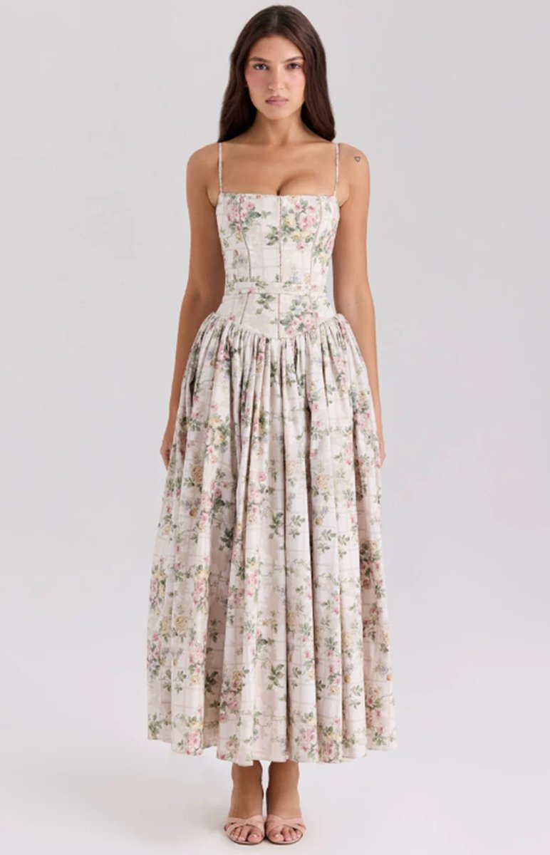 Eloise | Elegant Corset Bodice Flowy Midi Races Dresses