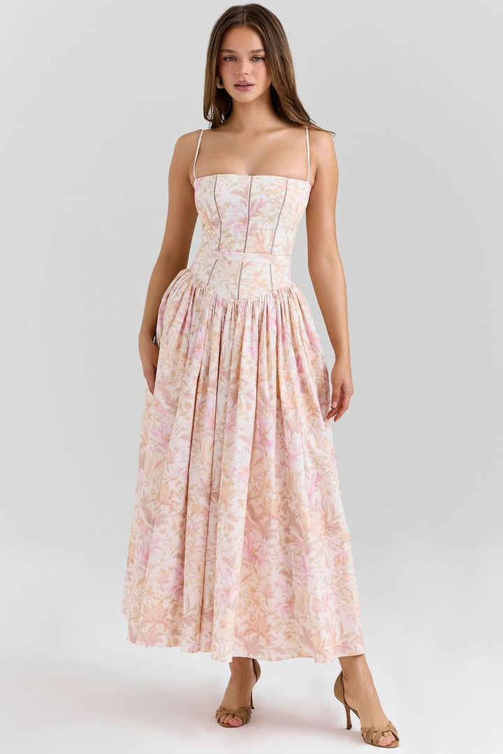 Eloise | Elegant Corset Bodice Flowy Midi Races Dresses