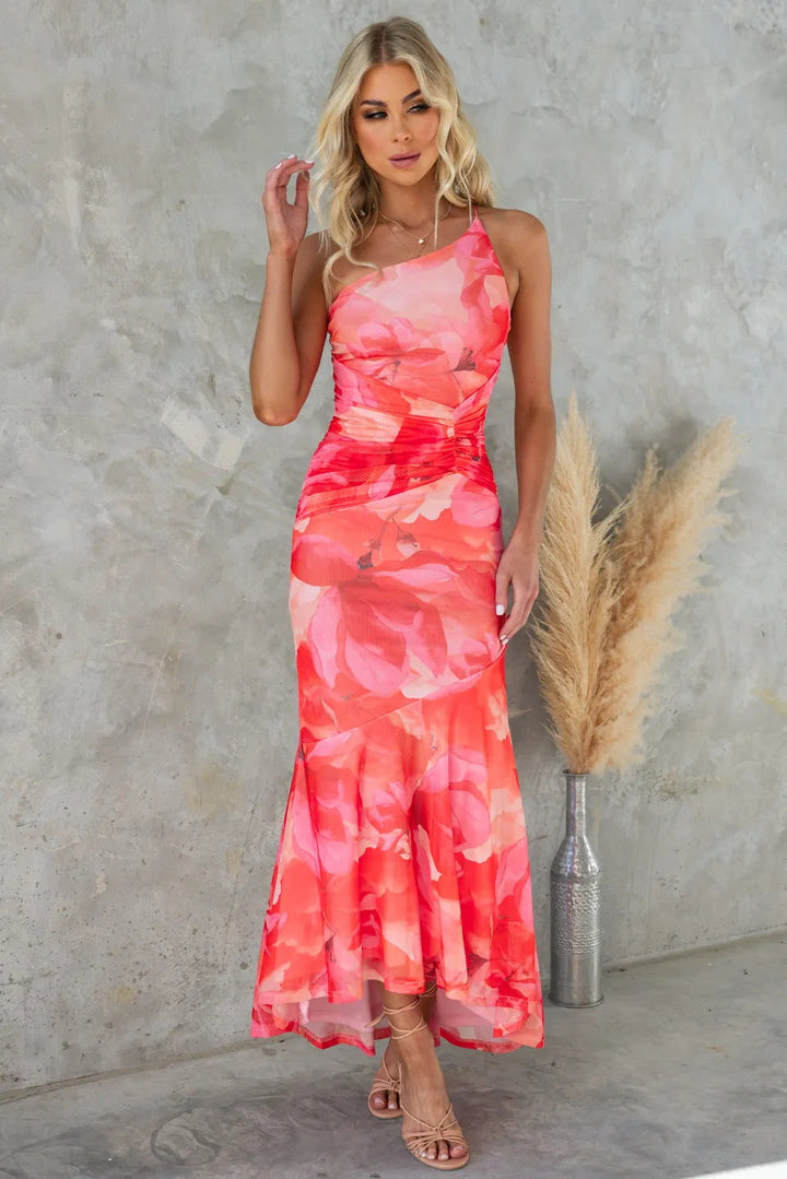 Eloise | Graceful Floral One-Shoulder Maxi Race Dress