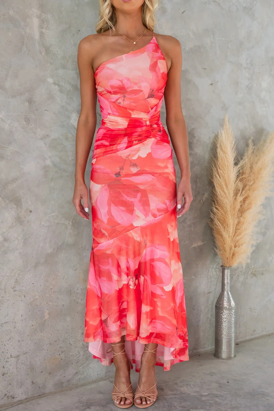 Eloise | Graceful Floral One-Shoulder Maxi Race Dress