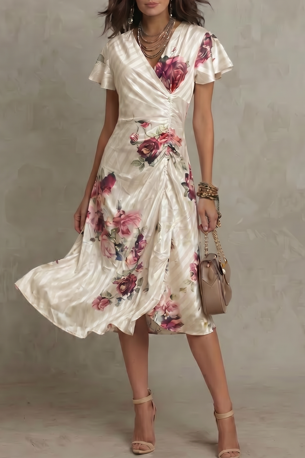 Elsie | Effortless Floral Wrap Cocktail Midi Dress