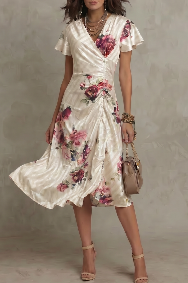 Elsie | Effortless Floral Wrap Cocktail Midi Dress