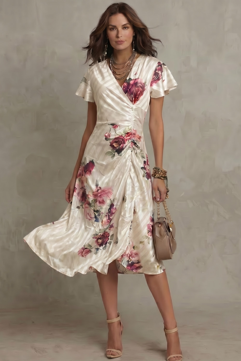 Elsie | Effortless Floral Wrap Cocktail Midi Dress