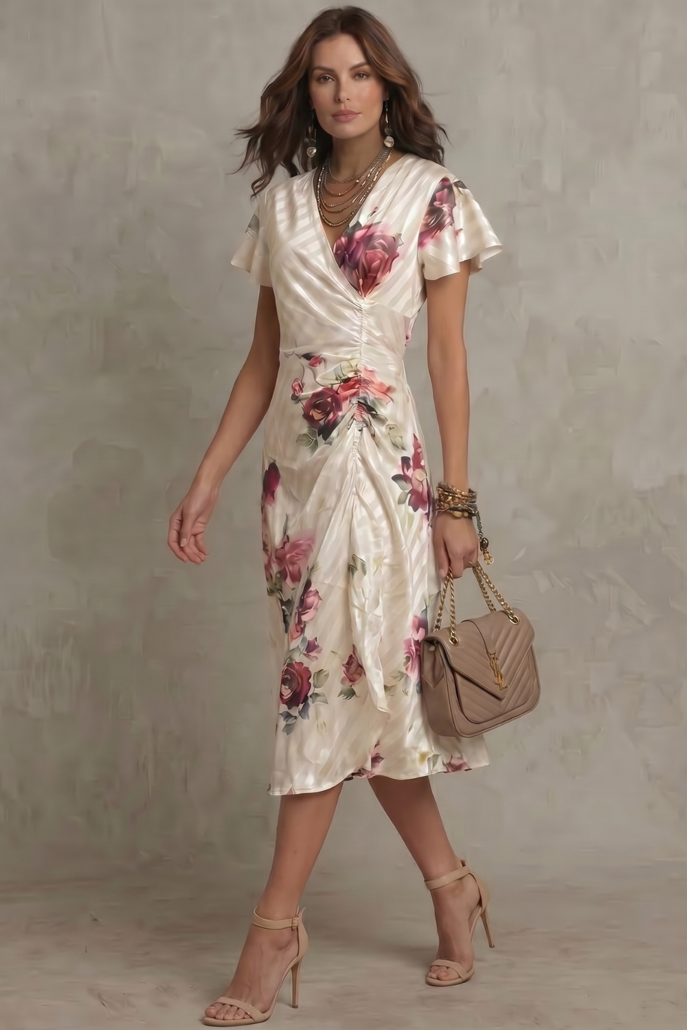 Elsie | Effortless Floral Wrap Cocktail Midi Dress