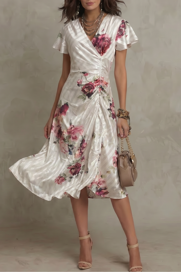 Elsie | Effortless Floral Wrap Cocktail Midi Dress
