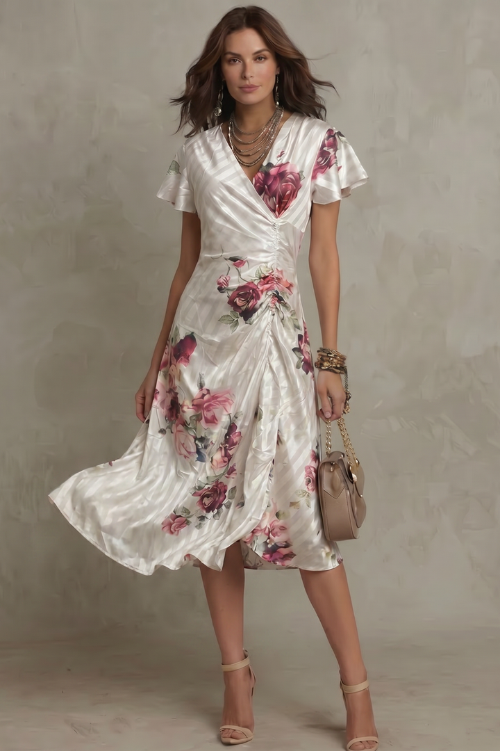 Elsie | Effortless Floral Wrap Cocktail Midi Dress