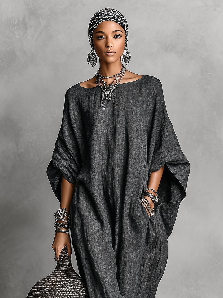 Elsie | Relaxed Batwing Sleeve Maxi Linen Dress Women