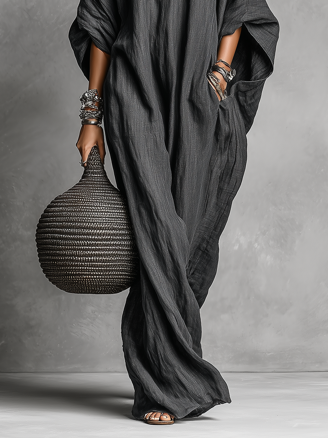 Elsie | Relaxed Batwing Sleeve Maxi Linen Dress Women
