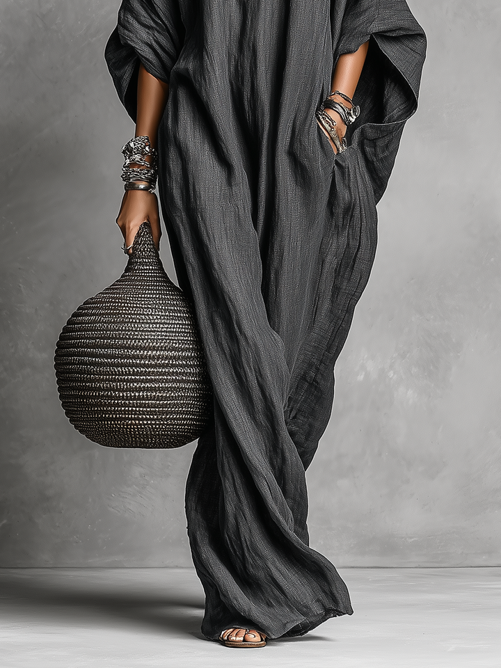 Elsie | Relaxed Batwing Sleeve Maxi Linen Dress Women