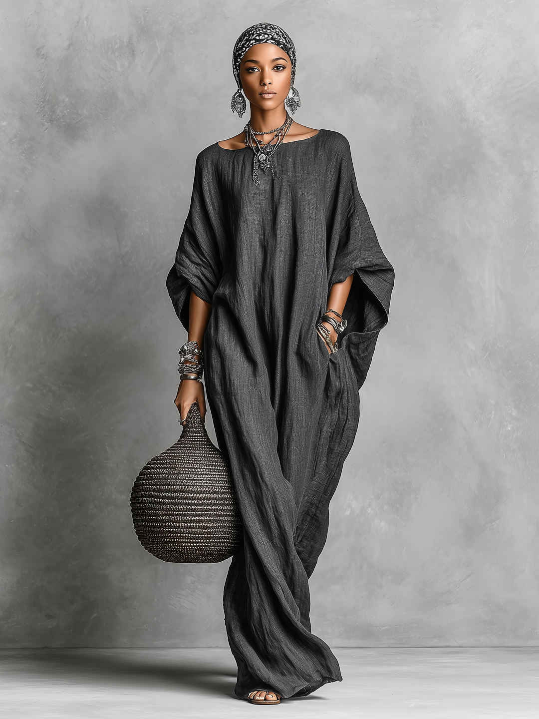 Elsie | Relaxed Batwing Sleeve Maxi Linen Dress Women