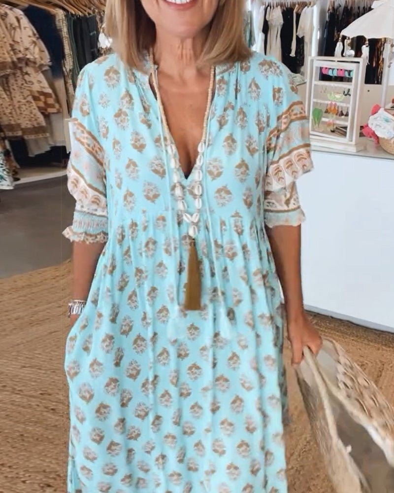 Elsie | Sophisticated V-Neck Tiered Linen Dress