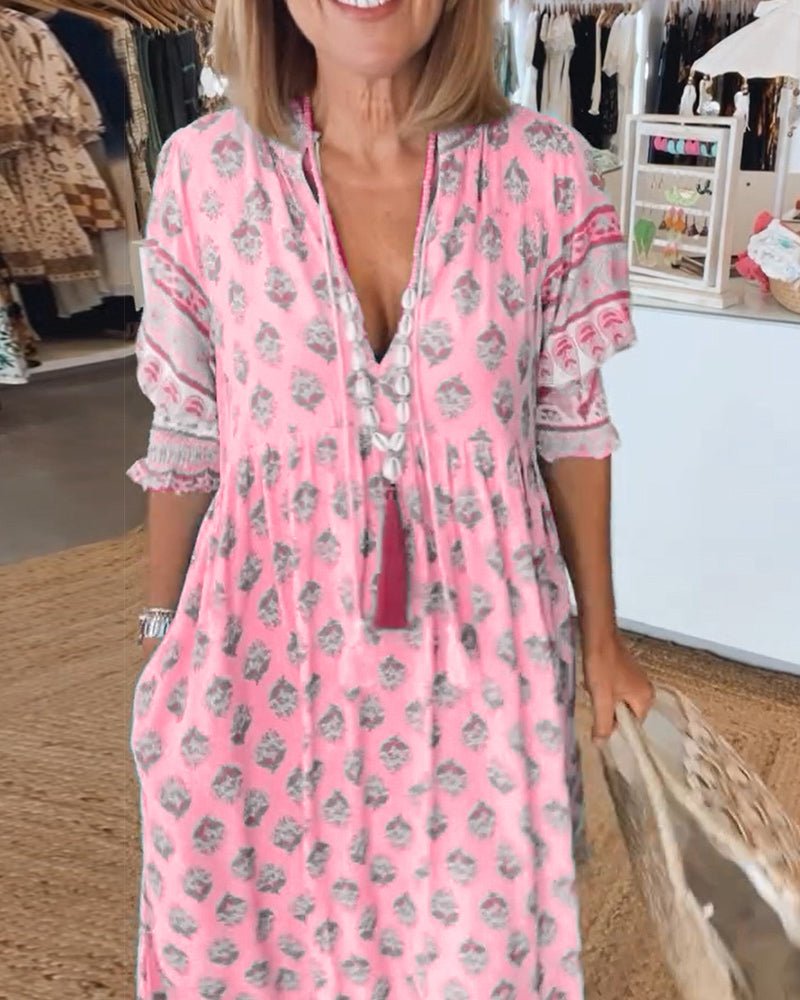 Elsie | Sophisticated V-Neck Tiered Linen Dress