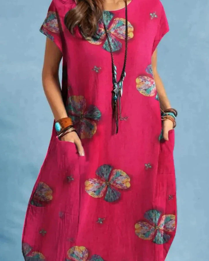 Emilia | Chic Floral Print Midi Dress with Pockets