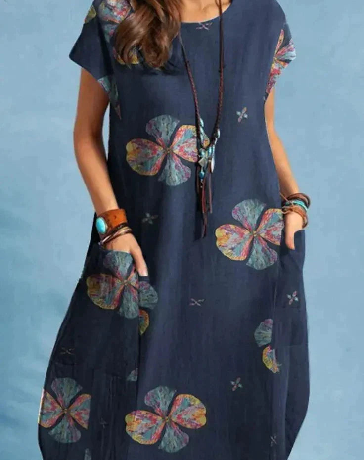 Emilia | Chic Floral Print Midi Dress with Pockets