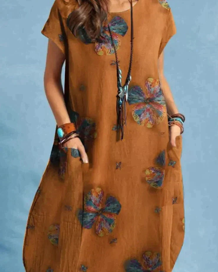 Emilia | Chic Floral Print Midi Dress with Pockets