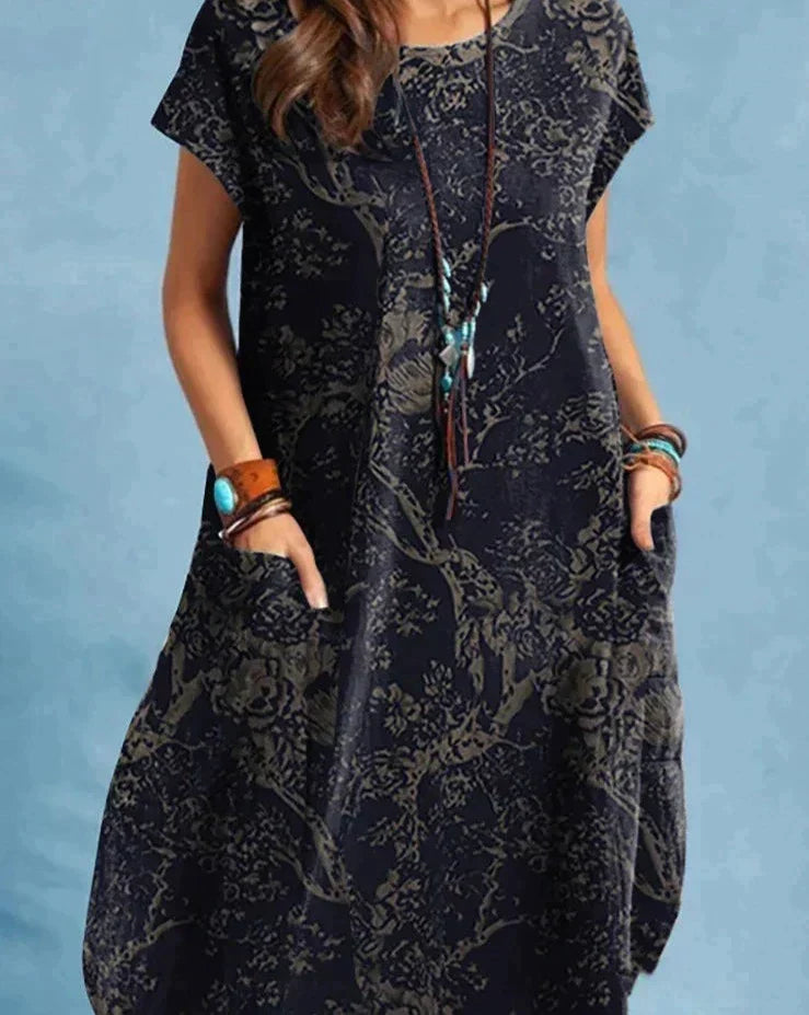 Emilia | Chic Floral Print Midi Dress with Pockets