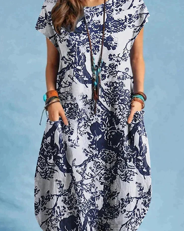 Emilia | Chic Floral Print Midi Dress with Pockets