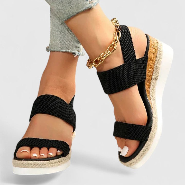 Emilia | Chic Open Toe Platform Espadrille Wedges