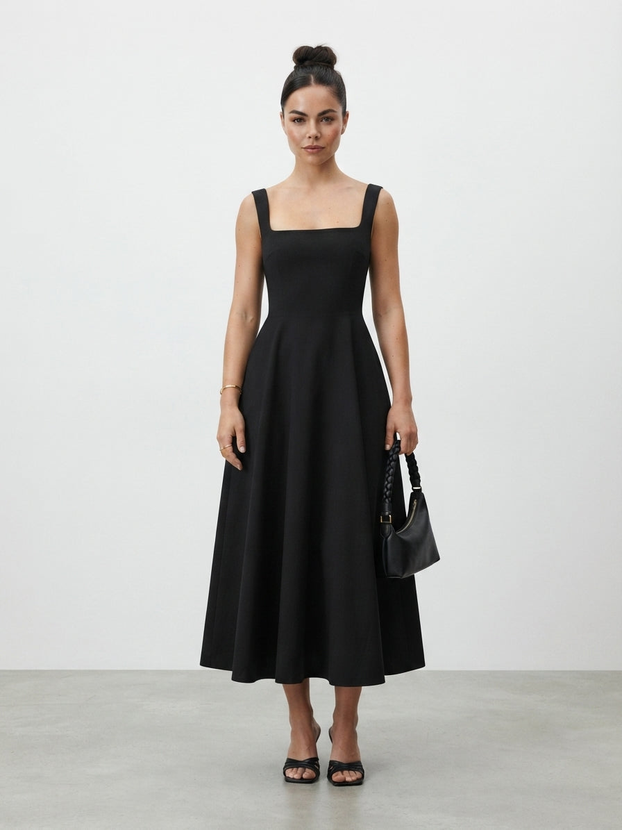 Emilia | Effortless Square Neck Races Dresses Midi Fit-and-Flare
