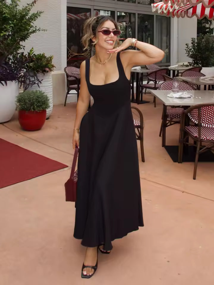 Emilia | Effortless Square Neck Races Dresses Midi Fit-and-Flare