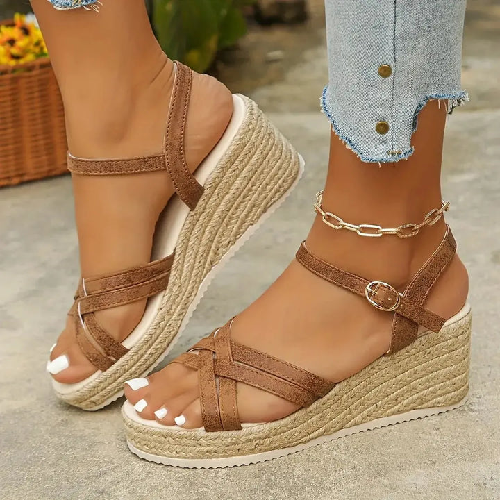 Emilia | Refined Strappy Espadrille Wedge Platform Sandals