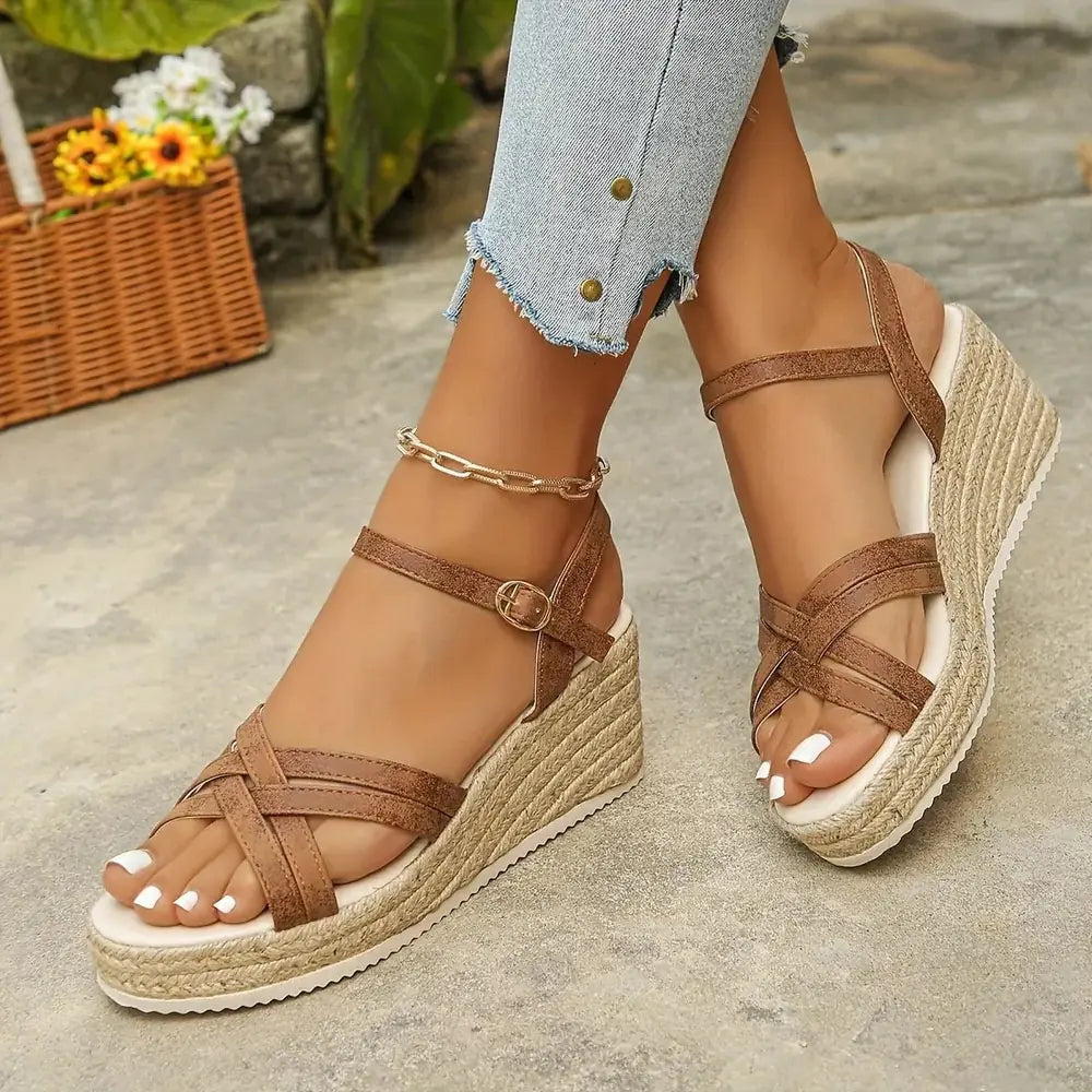 Emilia | Refined Strappy Espadrille Wedge Platform Sandals