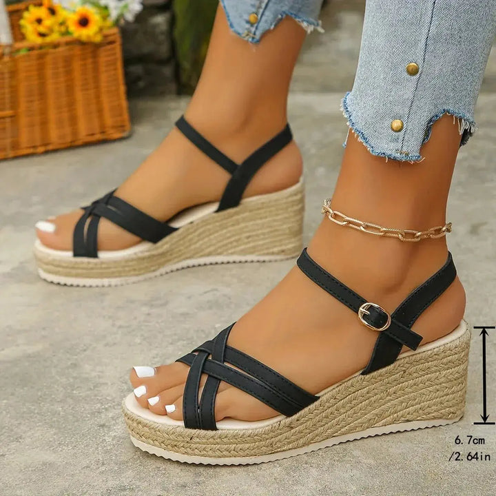 Emilia | Refined Strappy Espadrille Wedge Platform Sandals