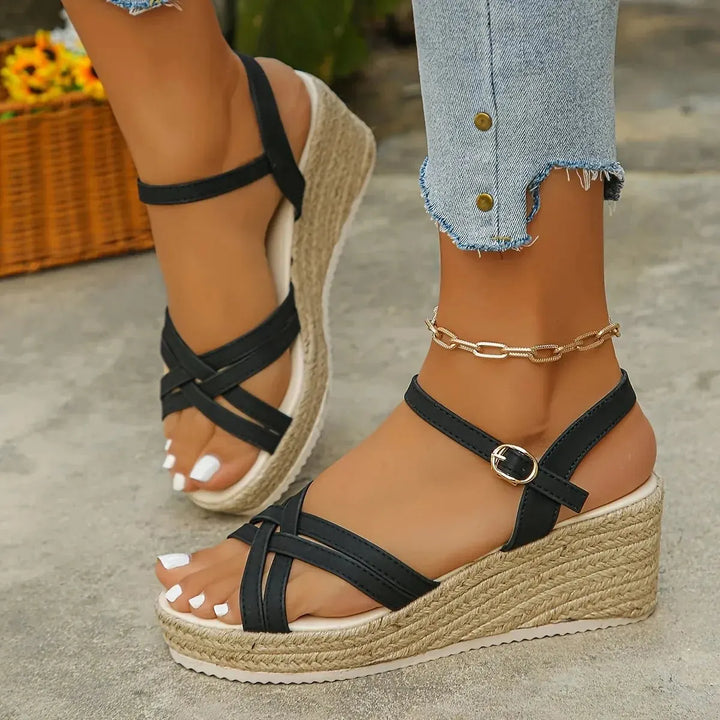 Emilia | Refined Strappy Espadrille Wedge Platform Sandals
