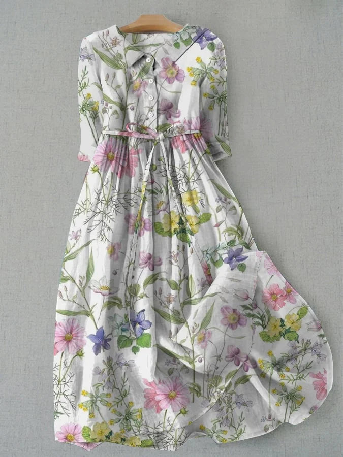 Emilia | Sophisticated Floral A-Line Maxi Linen Dress