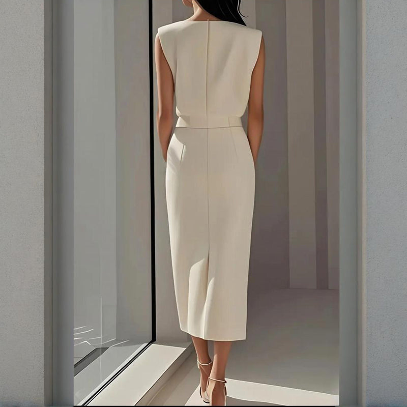 Emilia | Sophisticated Structured Shoulder Midi Race Dress