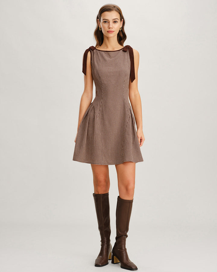 Emilia | Sophisticated Tie Strap Mini Gingham Dress